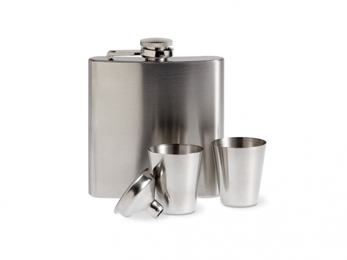 Slim hip flask w 2 cups set