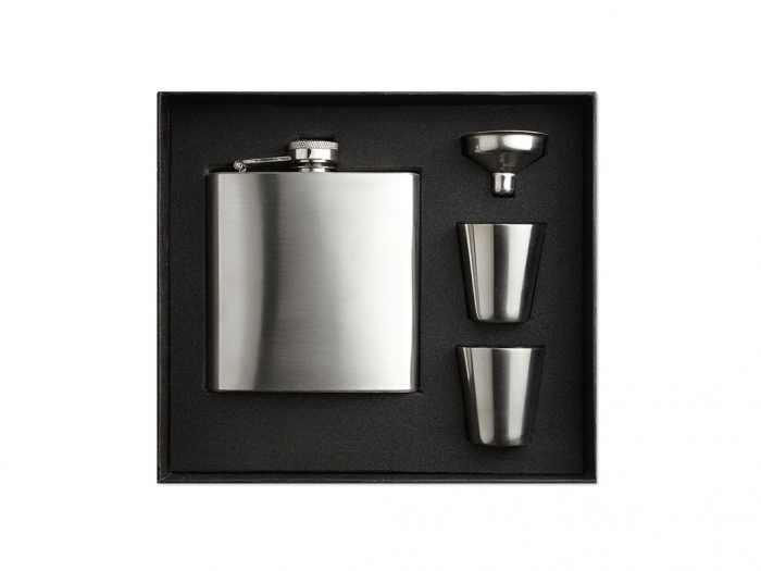 Slim hip flask w 2 cups set