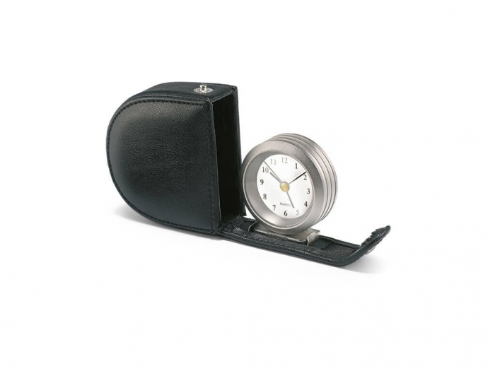 Alarm clock in leather pouch