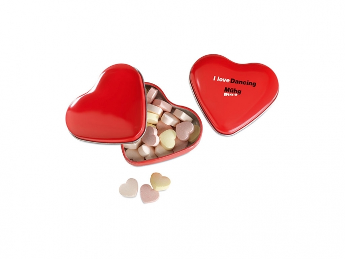 Candies in heart tin box