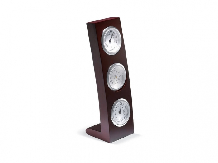 Vertical wooden stand with clock