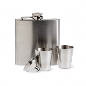 Slim hip flask w 2 cups set