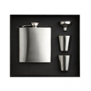 Slim hip flask w 2 cups set