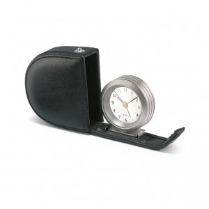 Alarm clock in leather pouch