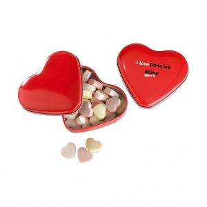 Candies in heart tin box